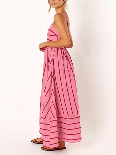 chouyatou Women’s Striped Maxi Dress Spaghetti Strap Cut Out Flowy Long Dress