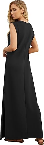 2025 GRECERELLE Women’s Long Maxi Dress Casual Loose Round Neck Split Pocket Style