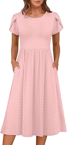 ANRABESS Women’s Summer Midi Dress Short Sleeve A-Line Floral T-Shirt Sundress w/ Pockets