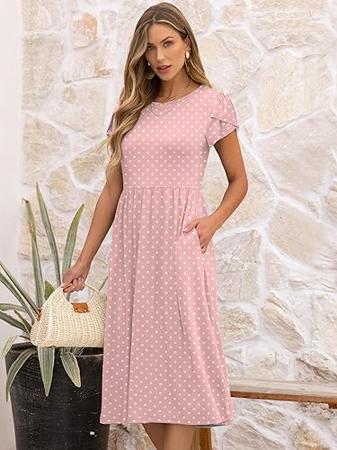 ANRABESS Women’s Summer Midi Dress Short Sleeve A-Line Floral T-Shirt Sundress w/ Pockets